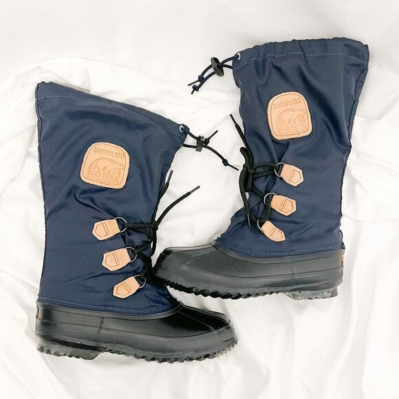 Sorel Snowlion Rubber Snow Rain Boots Waterproof Size 6/6.5 Navy Blue Black - Picture 1 of 8